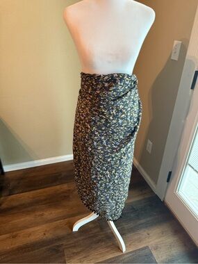 Prana Floral Black swim sarongs with Pom Trim